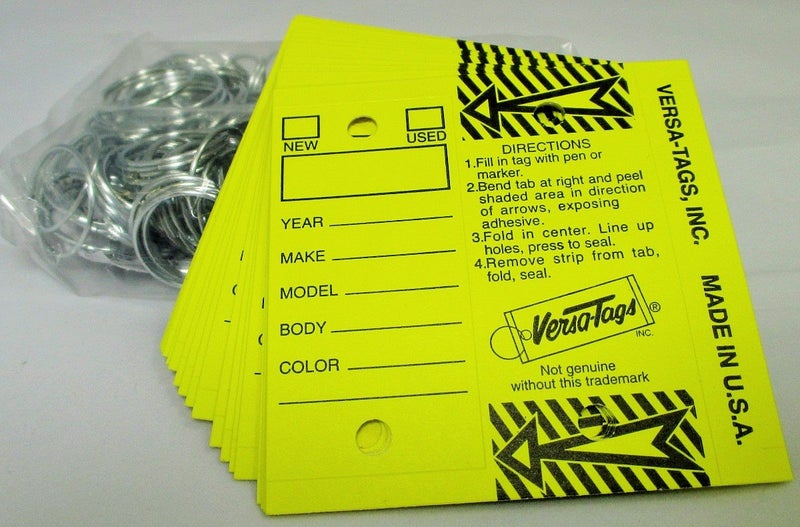 Versa-Tags Yellow - Genuine Versa-Tag Yellow Key Tags, Self-Protecting (250 Tags per Box with "Chrome" Plated Steel Rings) - Image 2